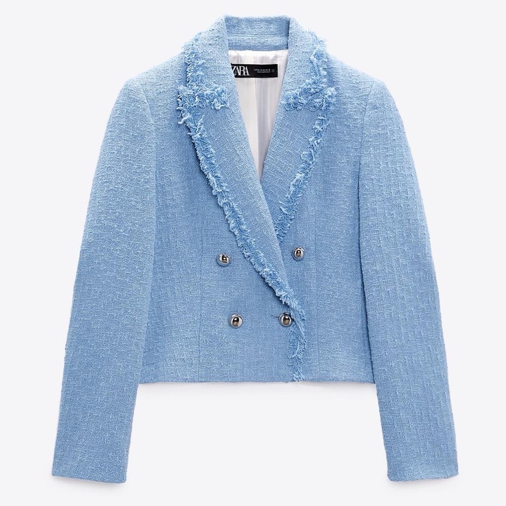 Zara Women's Light Blue Textured Blazer
